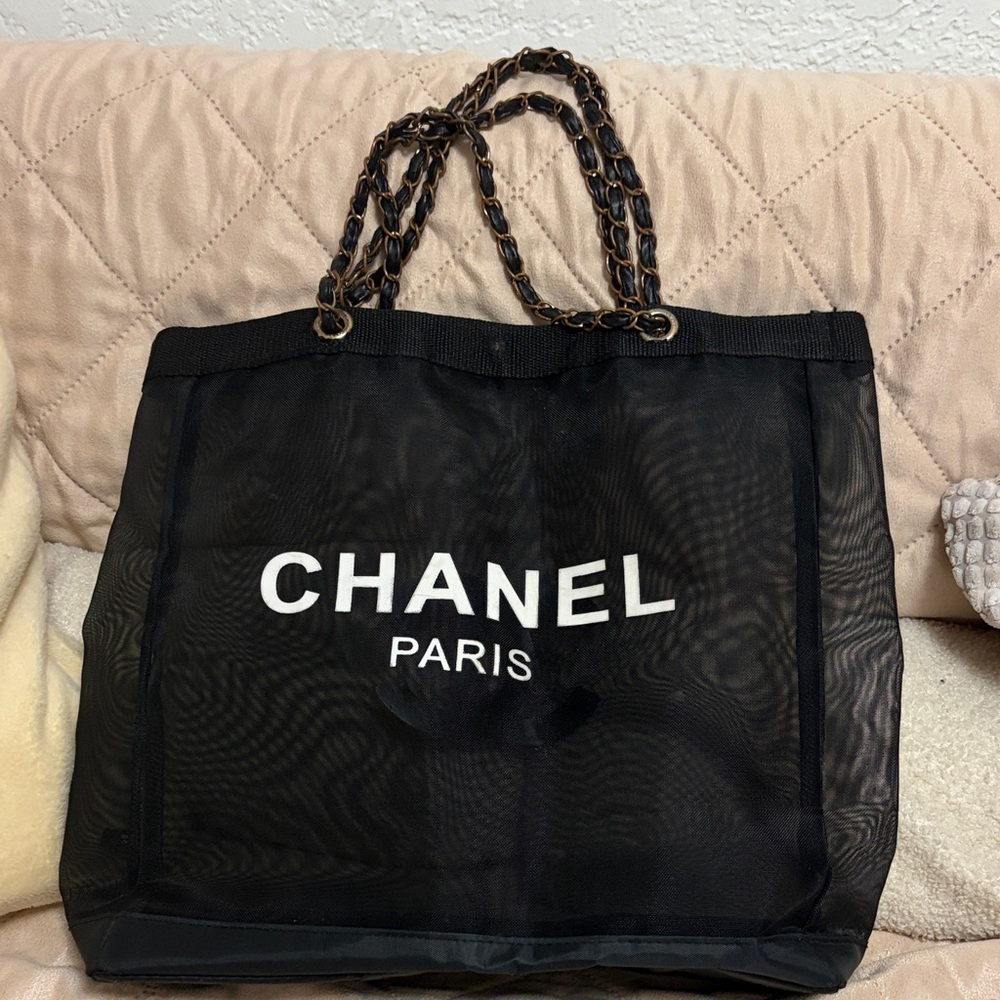 CHANEL Black Mesh Tote Fair Condition